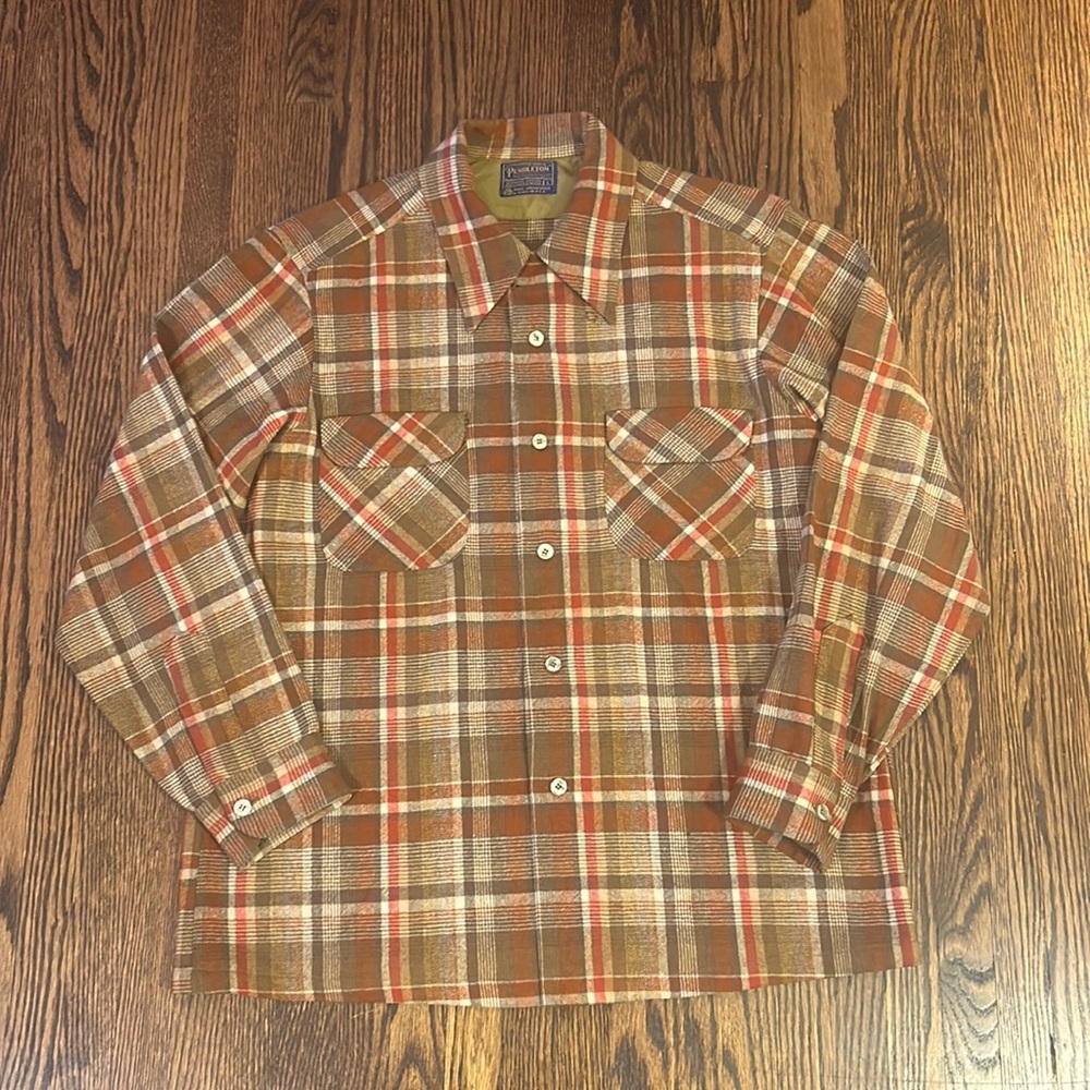 Vintage 70s Pendleton Loop Collar Wool Plaid Shirt